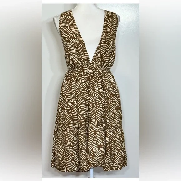 House Of Harlow 1960 Dresses | House Of Harlow 1060 Womens Halter Dress Brown Cream Pockets Ruffle Sz Large | Color: Brown/Cream | Size: L | Pm-